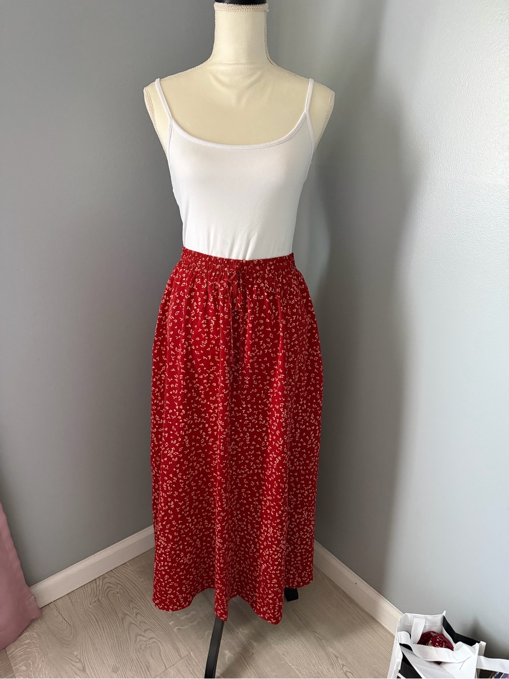 & Other Stories Red Floral Maxi Skirt